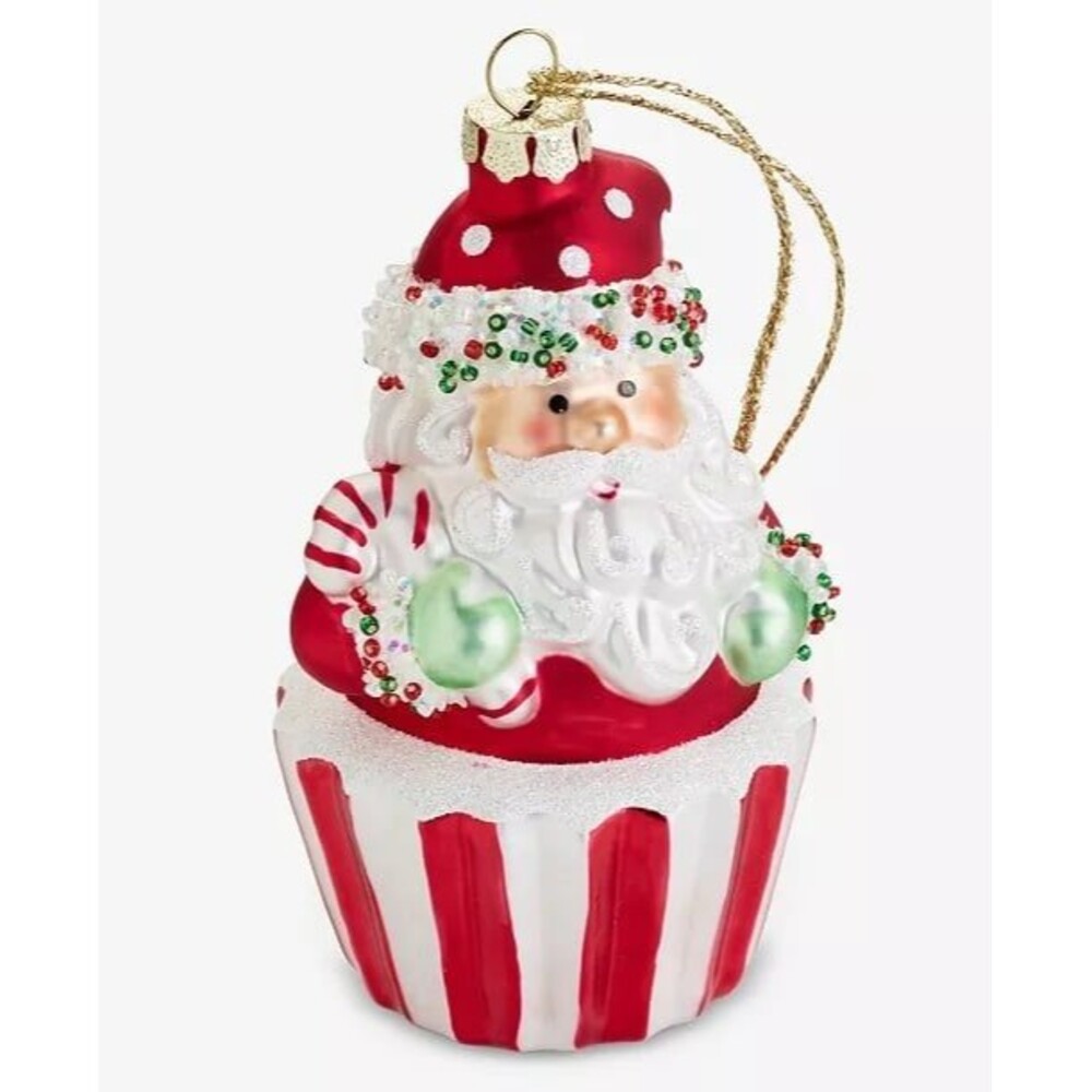 Holiday Lane Sugar Plum Glass Santa Cupcake Ornament